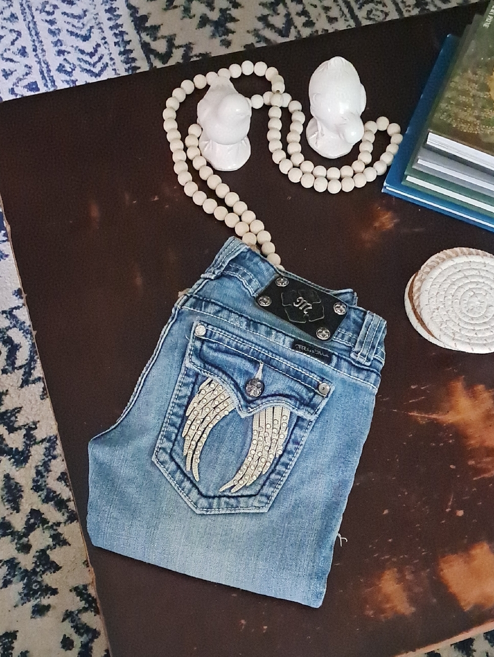 Miss Me Light Blue Denim Jeans with Crystal Wing Pocket